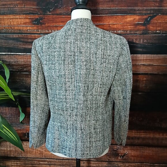 NWT Anne Klein 12 Blazer Jacket Open Front Cropped Sleeves Ballet Tweed Weave - Picture 4 of 12